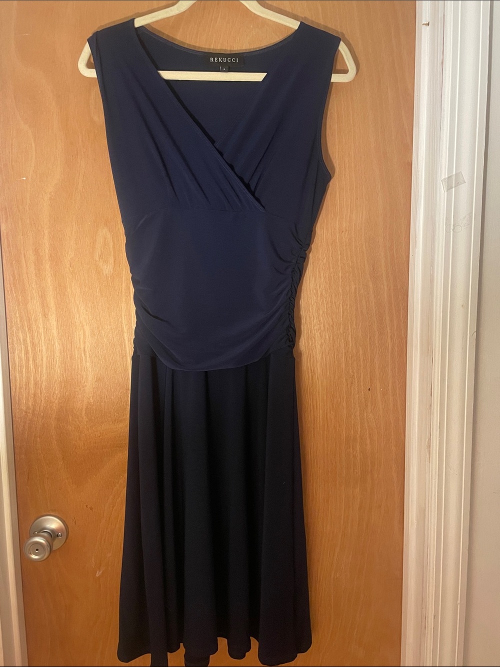 Dark Navy Sleeveless Faux-Wrap Midi Dress